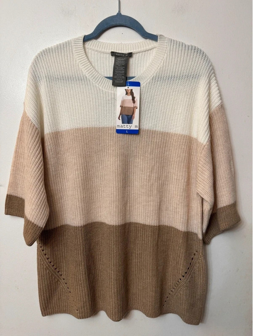 NWT Matty M Neutral Colorblock Knit Sweater - Size L